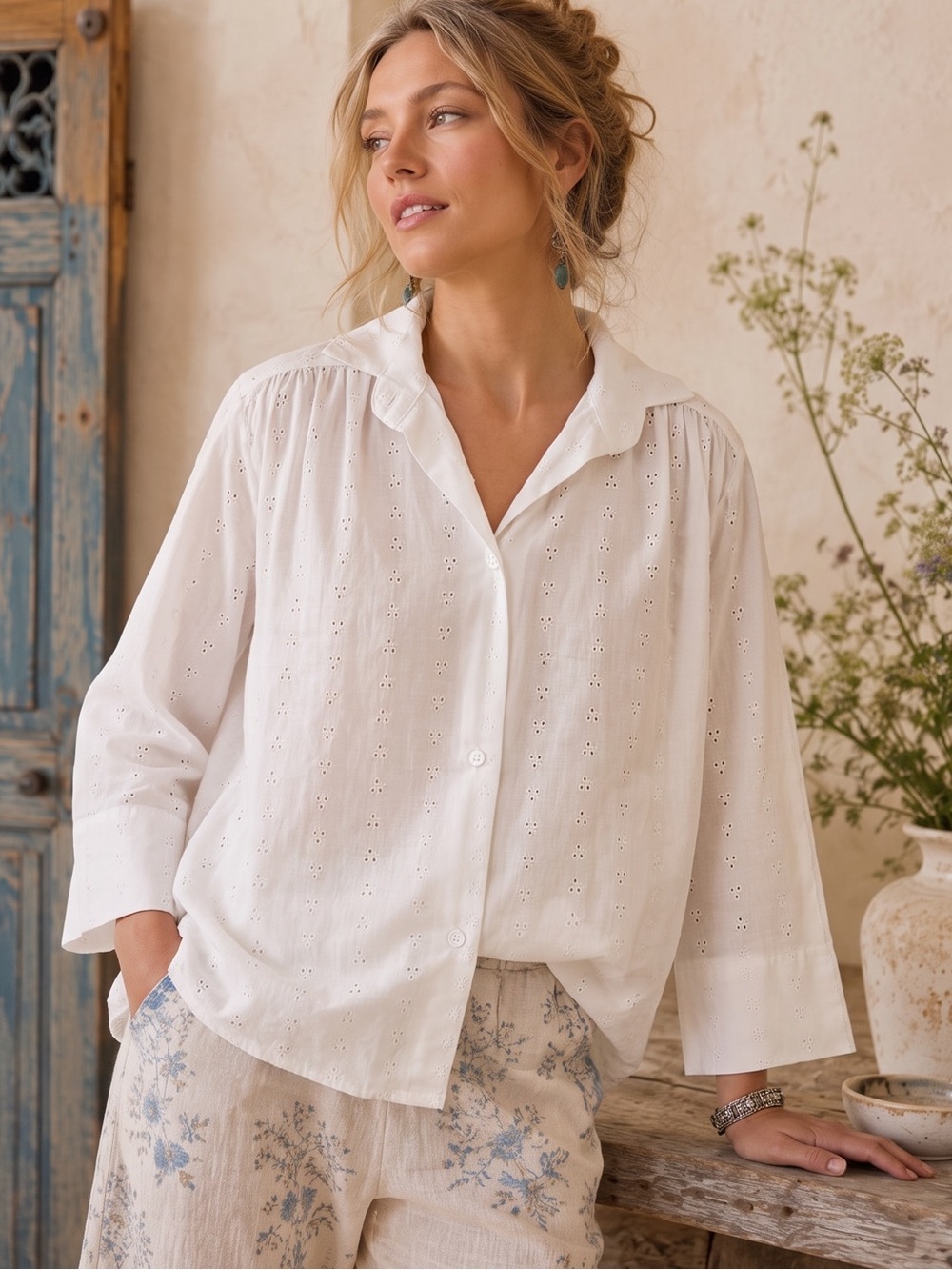 VINTAGE GABAR White Eyelet Blouse